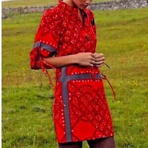 EUC Anthropologie Moulinette Soeurs 100% silk button up orange print dress sz 6